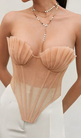 Muschelnetz-Korsett-Top mit Schnürung in Beige